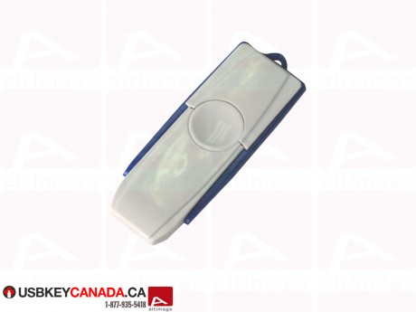 Custom white Flash Drive with blue edges